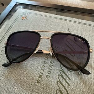 Quay Australia Black Frame Sunglasses with Gold Bridge
